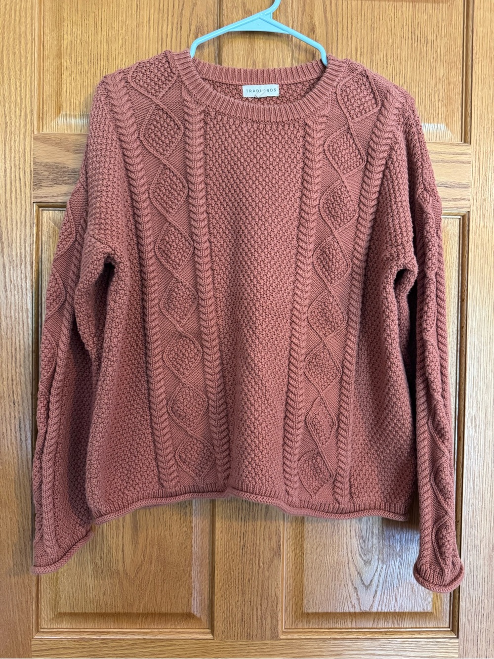 Tradlands Women’s Medium 100% Cotton Cable Knit Sweater Burnt Orange Crewneck EU
